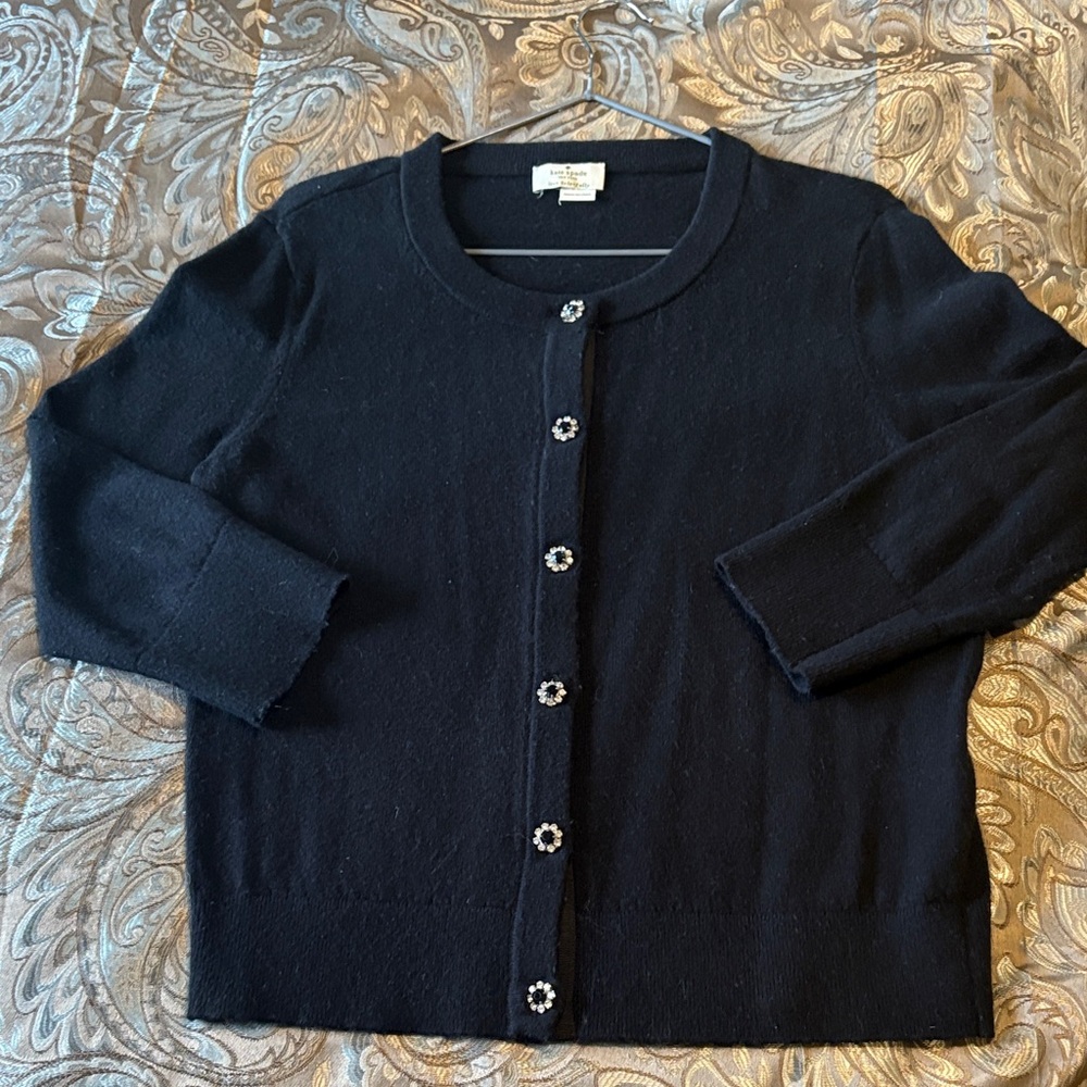 Kate Spade Black Cardigan with Floral rhinestone Buttons